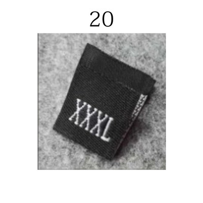 100 vnt. Drabužių dydžio etiketės Sulankstytos audinio etiketės Bendros austos dydžio etiketės Praktiškos drabužių dydžio etiketės parduotuvėms balta juoda