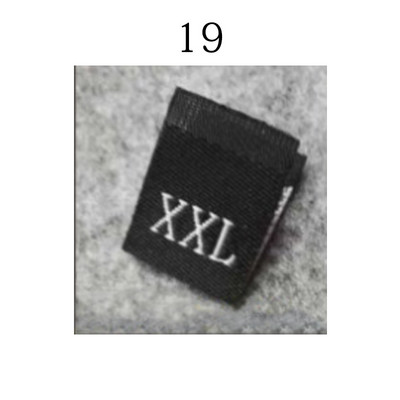 100 vnt. Drabužių dydžio etiketės Sulankstytos audinio etiketės Bendros austos dydžio etiketės Praktiškos drabužių dydžio etiketės parduotuvėms balta juoda