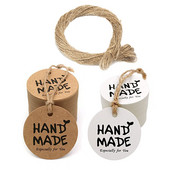 100 бр. Етикети за подаръци от крафт хартия Благодарим ви, че празнувахте с нас Етикети, ръчно изработени за декорация на сватбено тържество Опаковка Закачете хартия