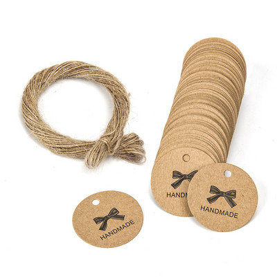 100 бр. Етикети за подаръци от крафт хартия Благодарим ви, че празнувахте с нас Етикети, ръчно изработени за декорация на сватбено тържество Опаковка Закачете хартия