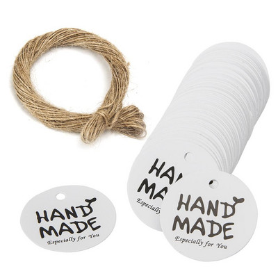 100 бр. Етикети за подаръци от крафт хартия Благодарим ви, че празнувахте с нас Етикети, ръчно изработени за декорация на сватбено тържество Опаковка Закачете хартия