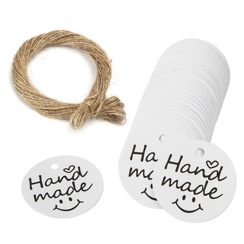 100 бр. Етикети за подаръци от крафт хартия Благодарим ви, че празнувахте с нас Етикети, ръчно изработени за декорация на сватбено тържество Опаковка Закачете хартия