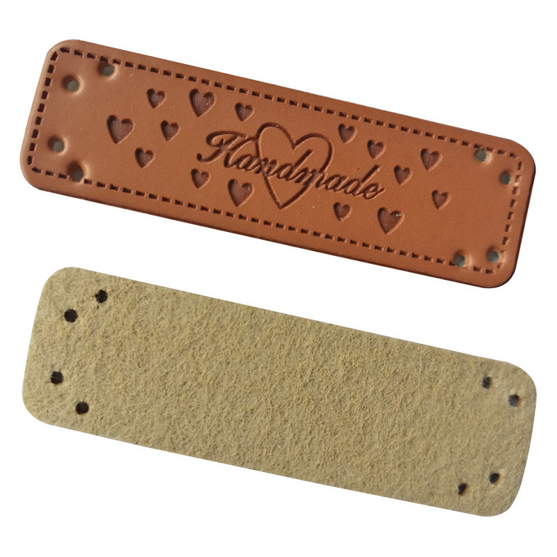 4 opțiuni realizate manual cu dragoste Etichete din piele maro pentru cadou de familie Logo inimă Etichetă de cusut din piele lucrată manual pentru etichetă de îmbrăcăminte