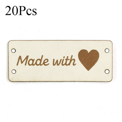 20 buc. Etichete din piele PU Fabricate cu dragoste Etichete lucrate manual pentru haine Cusut manual tricotat Etichete cadou/decorare punga 5x2CM