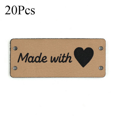 20 buc. Etichete din piele PU Fabricate cu dragoste Etichete lucrate manual pentru haine Cusut manual tricotat Etichete cadou/decorare punga 5x2CM