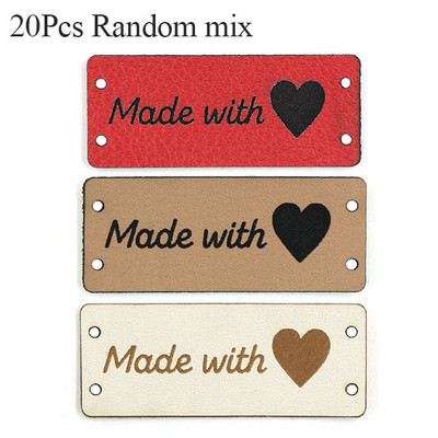 20 buc. Etichete din piele PU Fabricate cu dragoste Etichete lucrate manual pentru haine Cusut manual tricotat Etichete cadou/decorare punga 5x2CM