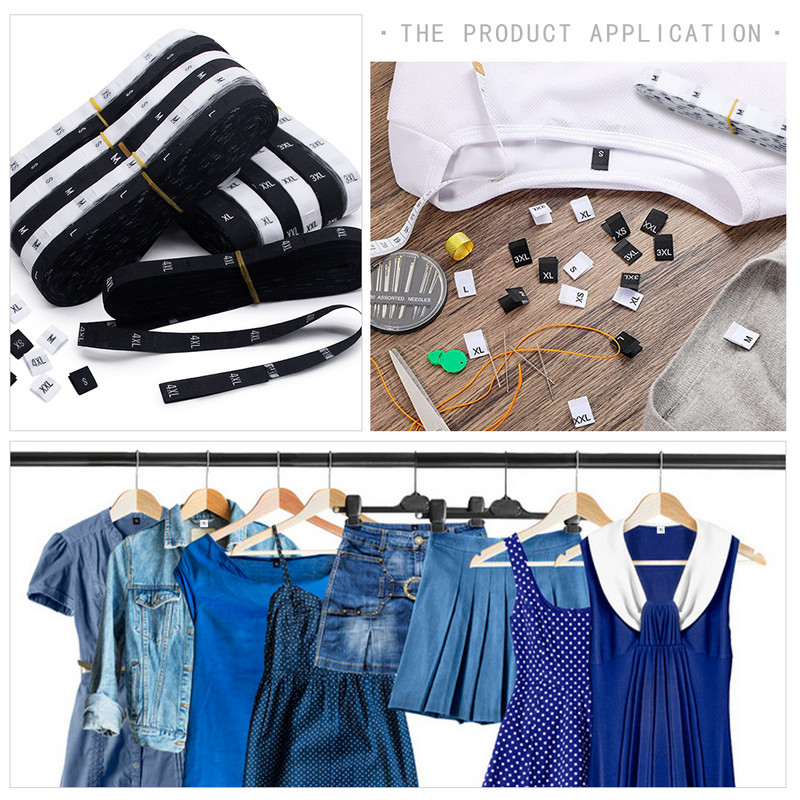 500 tk/rull valge must riiete suuruse sildid XS/S/M/L/XL/XXL/3XL/4XL riidesildid rõivastele Vanusesildid kõrgus kootud silt DIY