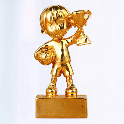 Малка футболна награда Трофей Покритие със смола Награди Награди Декорация Футболни награди Трофей с основа (златен)