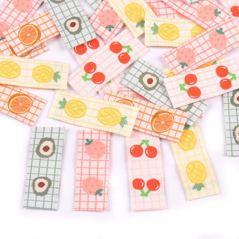 50 tk puuviljad tikandid kirss/avokaado sildid õmblemiseks tarvikud pestavad hoolduskotid riided käsitsi valmistatud käsitöö rõivasildid