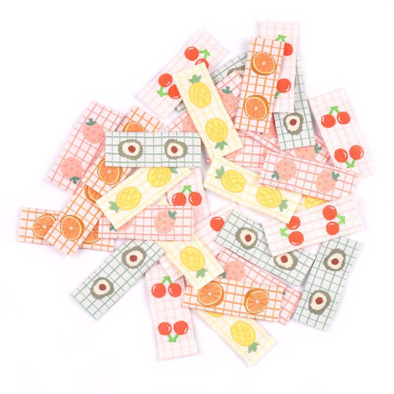 50 tk puuviljad tikandid kirss/avokaado sildid õmblemiseks tarvikud pestavad hoolduskotid riided käsitsi valmistatud käsitöö rõivasildid