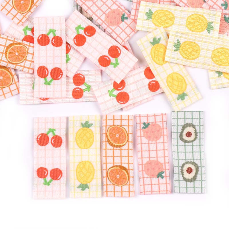 50 tk puuviljad tikandid kirss/avokaado sildid õmblemiseks tarvikud pestavad hoolduskotid riided käsitsi valmistatud käsitöö rõivasildid