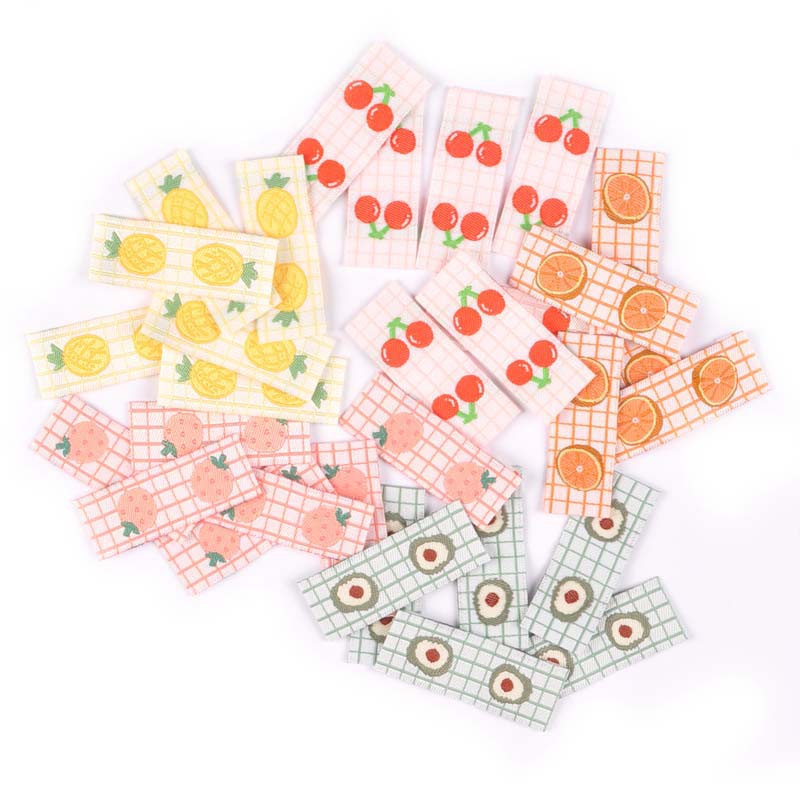 50 tk puuviljad tikandid kirss/avokaado sildid õmblemiseks tarvikud pestavad hoolduskotid riided käsitsi valmistatud käsitöö rõivasildid