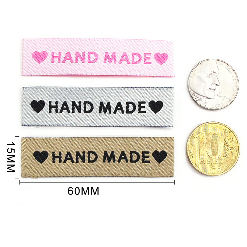 50 buc. Etichete realizate manual Etichete pentru etichete pentru îmbrăcăminte Etichetă cu inimă realizată manual Etichetă pentru cusut DIY pălărie/Accesorii pentru îmbrăcăminte cadou 60x15MM