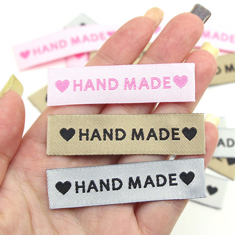 50 buc. Etichete realizate manual Etichete pentru etichete pentru îmbrăcăminte Etichetă cu inimă realizată manual Etichetă pentru cusut DIY pălărie/Accesorii pentru îmbrăcăminte cadou 60x15MM