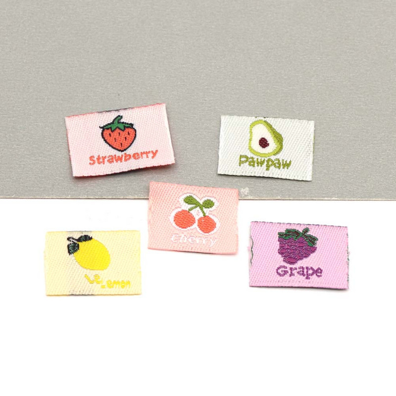 50 vnt Vaisių etiketės Rankų darbo drabužiai Žymė Vyšnių Braškių Citrinų Rankų darbo etiketė Vaikų Drabužiams Rankų darbo siuvinėjimas Mielas