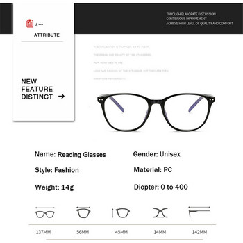 Очила за четене Дамски Мъжки Ултралеки кръгли Анти синя светлина Компютърни очила с пресбиопия Диоптри +1,0 +1,5 +2,0 +2,5 +3,0