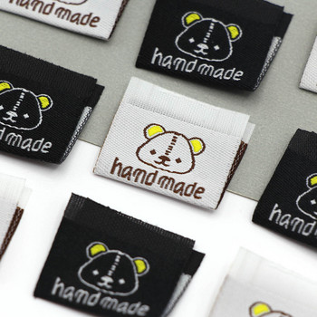 50бр. Карикатурни платнени етикети White Black Panda Ръчно изработен етикет за шапки Дрехи Ръчно изработени етикети Направи си сам шевни аксесоари 25*45MM