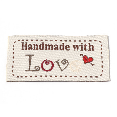 50 tk polüestersildi silt rõivaste rõivaste jaoks ristkülikukujuline südamemuster "Käsitsi valmistatud armastusega" Õmblemine rõivasilt 5 cm x 2,4 cm