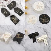 50db köszönőcímke Fekete fehér papír kártyacímkék karácsonyi esküvői dekorációhoz üzleti cukorka süti csomagolás ajándék kézműves