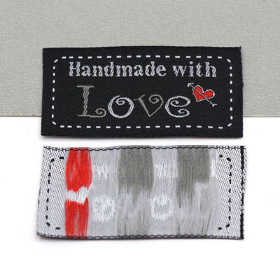 50τμχ Υφασμάτινες Ετικέτες Ετικέτες Χειροποίητα με Αγάπη Μαύρη Καρδιά Αξεσουάρ Ρούχων Χειροποίητες Ετικέτες Ράψτε Ετικέτα Είδη πλεξίματος 50x25mm