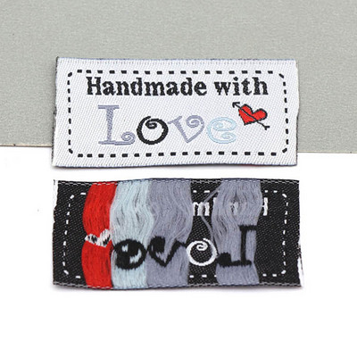 50τμχ Υφασμάτινες Ετικέτες Ετικέτες Χειροποίητα με Αγάπη Μαύρη Καρδιά Αξεσουάρ Ρούχων Χειροποίητες Ετικέτες Ράψτε Ετικέτα Είδη πλεξίματος 50x25mm