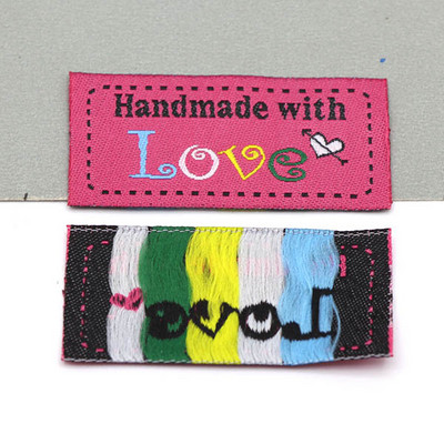 50τμχ Υφασμάτινες Ετικέτες Ετικέτες Χειροποίητα με Αγάπη Μαύρη Καρδιά Αξεσουάρ Ρούχων Χειροποίητες Ετικέτες Ράψτε Ετικέτα Είδη πλεξίματος 50x25mm