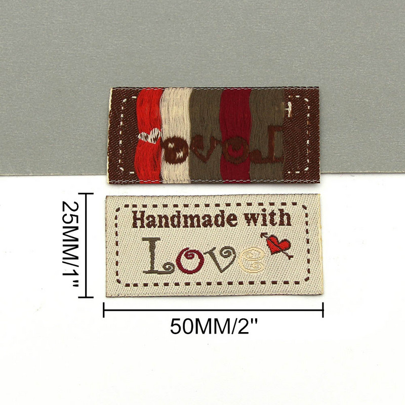 50τμχ Υφασμάτινες Ετικέτες Ετικέτες Χειροποίητα με Αγάπη Μαύρη Καρδιά Αξεσουάρ Ρούχων Χειροποίητες Ετικέτες Ράψτε Ετικέτα Είδη πλεξίματος 50x25mm