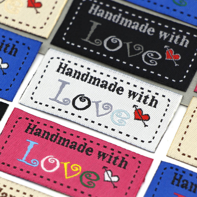 50τμχ Υφασμάτινες Ετικέτες Ετικέτες Χειροποίητα με Αγάπη Μαύρη Καρδιά Αξεσουάρ Ρούχων Χειροποίητες Ετικέτες Ράψτε Ετικέτα Είδη πλεξίματος 50x25mm
