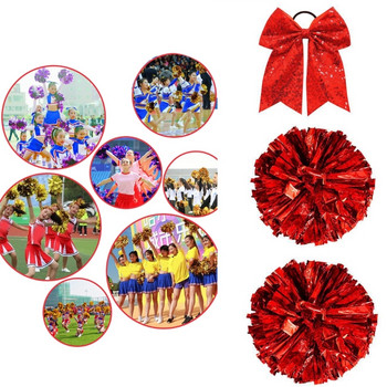 Cheer PomPoms And Bows Μεταλλικά Cheerleading PomPoms Χριστουγεννιάτικα Cheer Μαλλιά Φιόγκοι