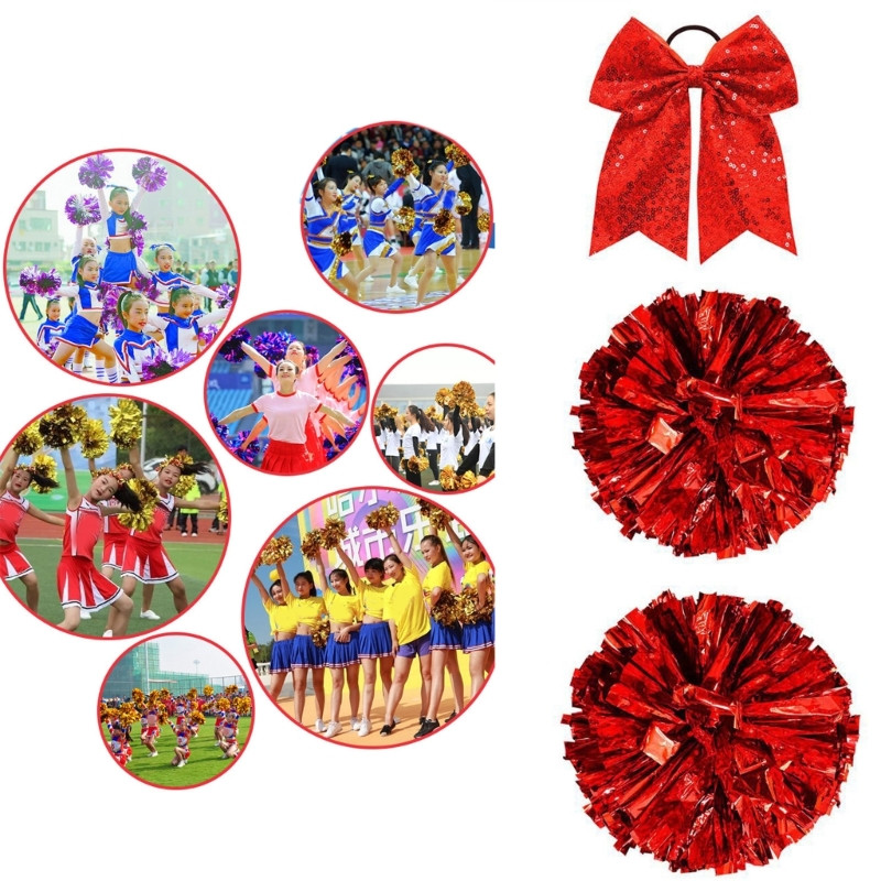 „Cheer PomPoms“ ir „Bows“ metaliniai „Cerleading PomPoms“ kalėdiniai „Cheer“ plaukų lankeliai