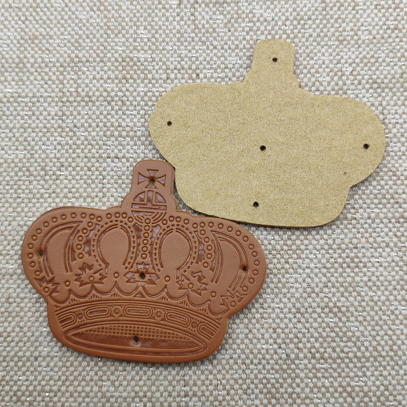 Etichete din piele de coroană realizate manual pentru îmbrăcăminte Etichetă de coroană din piele PU realizată manual pentru petice pentru haine Accesorii de bricolaj Etichetă realizată manual