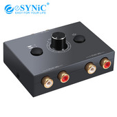 eSYNiC 2 x 1/1 x 2 l/R stereo audio divvirzienu pārslēdzējs ar izslēgšanas pogu, pārnēsājams RCA stereo audio slēdzis, audio sadalītājs