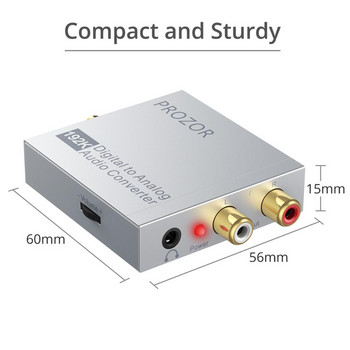 PROZOR 192kHz DAC Поддръжка на контрол на звука Цифрово-аналогов аудио конвертор Коаксиален SPDIF Toslink към аналогов стерео L/R RCA 3,5 mm