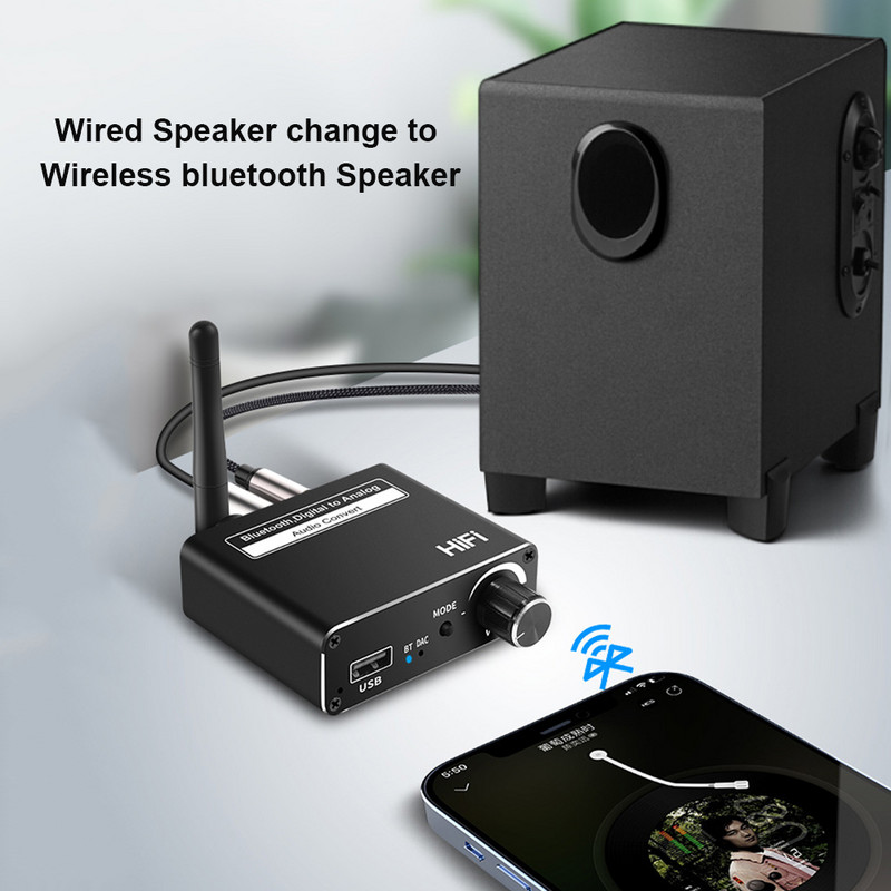 Ar Bluetooth saderīgs 5.0 bezvadu digitālais-analogais DAC pārveidotājs ar austiņu optisko koaksiālo 3,5 mm AUX atbalsta USB adapteri