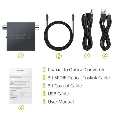 LiNKFOR 192KHz digitalni audio konverter, optički SPDIF Toslink 1 u 2 izlazni razdjelnik, koaksijalni na optički i optički na koaksijalni prekidač