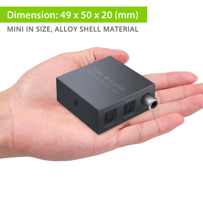 LiNKFOR 192KHz digitalni audio konverter, optički SPDIF Toslink 1 u 2 izlazni razdjelnik, koaksijalni na optički i optički na koaksijalni prekidač