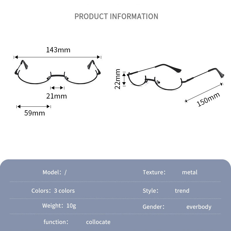 Pusrāmja dekoratīvās brilles Anime Divdimensiju brilles rāmja kulons ar ķēdi Dekoratīvās brilles ballītes brilles