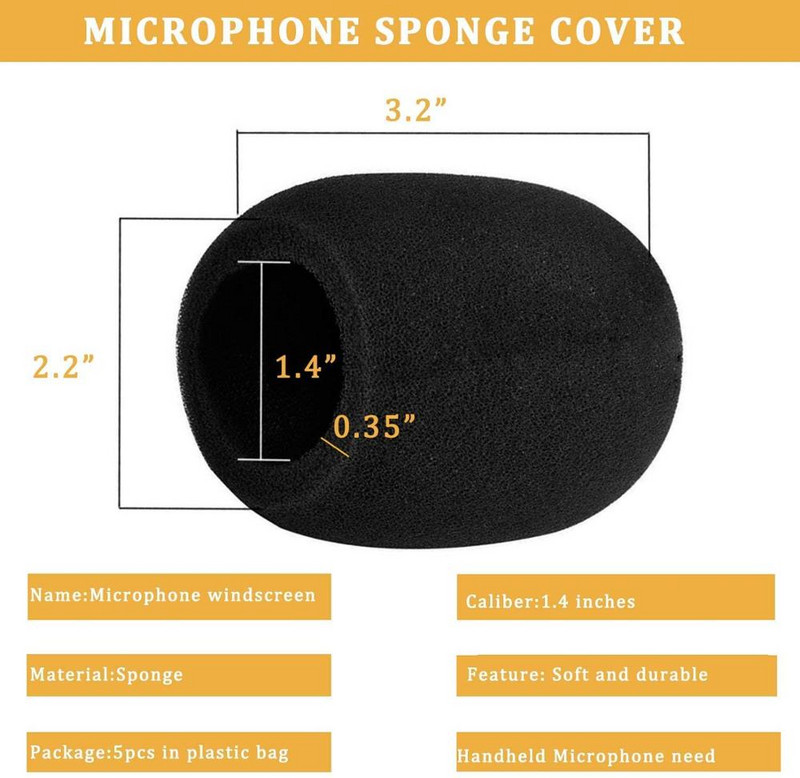 KEPHE 5 pachete de huse mare din spumă pentru microfon, parbriz, pentru microfon, pentru microfon, pentru parbriz, husă din spumă, negru, calitate superioară