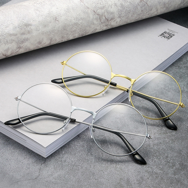 Zelta sudraba apaļa metāla rāmja brilles caurspīdīgas lēcas klasiskās vintage dekoratīvās optiskās brilles modes apgriešanas brilles