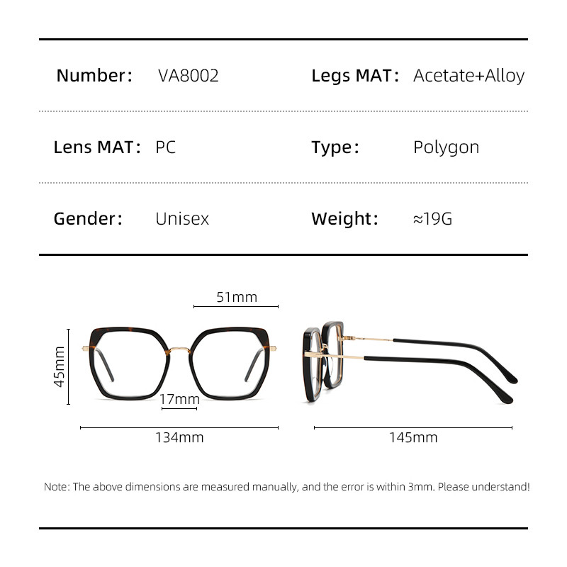 Debele četvrtaste acetatne naočale Metalne vintage ručne izrade Žene Muškarci Novi trend naočala Optički dioptrijski okviri VA8002