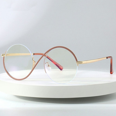 Trend Personality S Half Frame Anti Blue Light Glasses Fashion Round Metal Women`s Spectacles Vintage Men Female Eyeglass
