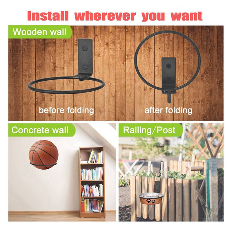 4 komplekti kokkupandav pallihoidja seinale kinnitatav, spordipallide näidik korvpalli võrkpalli jaoks ragbi jalgpall
