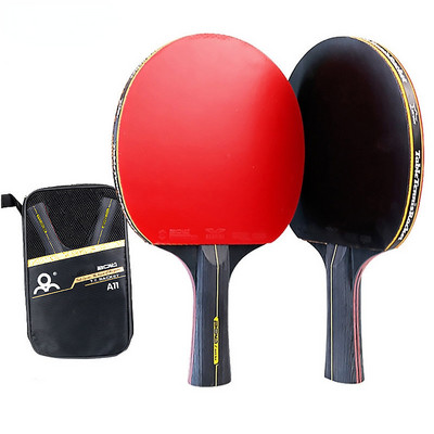 Rachetă de tenis de masă profesională, set de rachete de ping-pong cu 6 stele, 2 bucăți, cu lamă din cauciuc de înaltă calitate, paletă de liliac cu sac