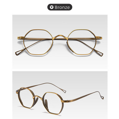 Stilingas naujo modelio šviesus retro bronzinis gryno titano prekės ženklo dizainas, netaisyklingas daugiakampis anti mėlynas šviesus vyriškų akinių rėmelis