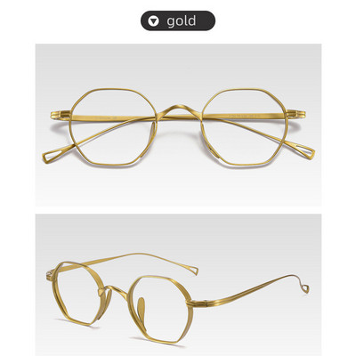 Stilingas naujo modelio šviesus retro bronzinis gryno titano prekės ženklo dizainas, netaisyklingas daugiakampis anti mėlynas šviesus vyriškų akinių rėmelis