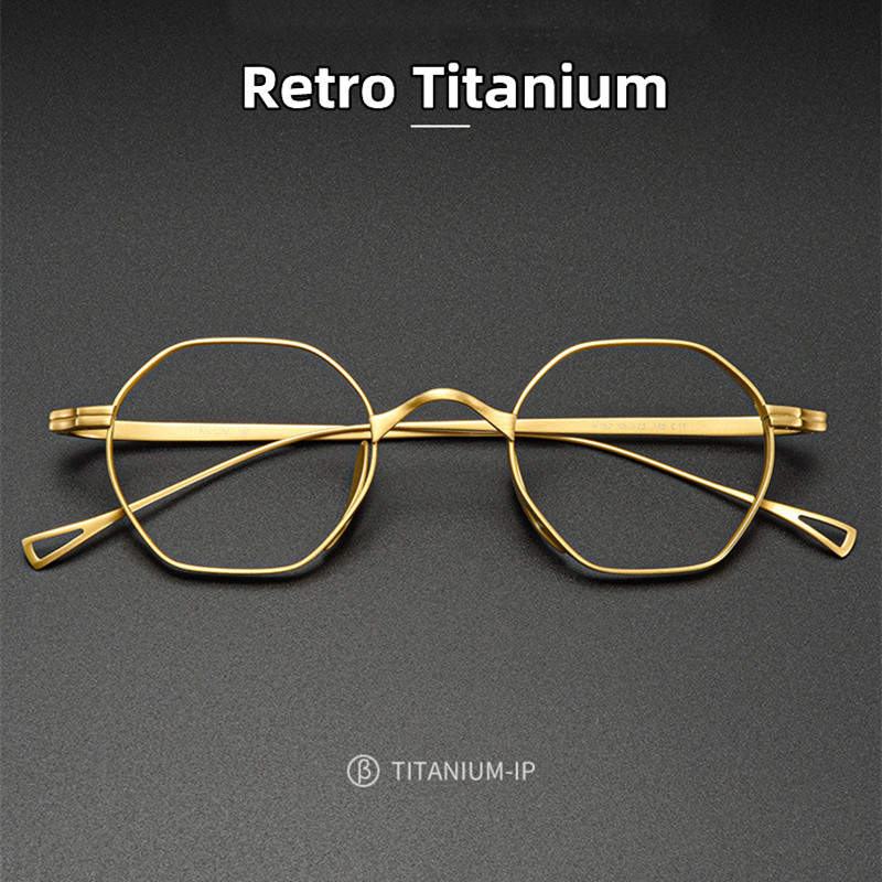 Stilingas naujo modelio šviesus retro bronzinis gryno titano prekės ženklo dizainas, netaisyklingas daugiakampis anti mėlynas šviesus vyriškų akinių rėmelis