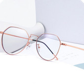 Retro polügonaalsed metallist prillid naistele ja meestele, täisveljega, sinise kiirga lühinägelikkuse vastased prillid.