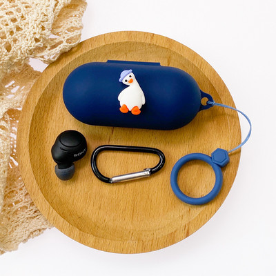 Animacinis silikoninis apsauginis dėklas, skirtas Sony WF-C500 su dirželiu belaidžio Bluetooth ausinių dėžutės silikono dėklo priedais