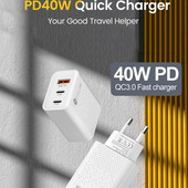 40W PD USB зарядно бързо зареждане USB тип C зарядно устройство 3 порта Адаптер за мобилен телефон за iPhone 14 13 Pro Xiaomi 12 Huawei Samsung S22