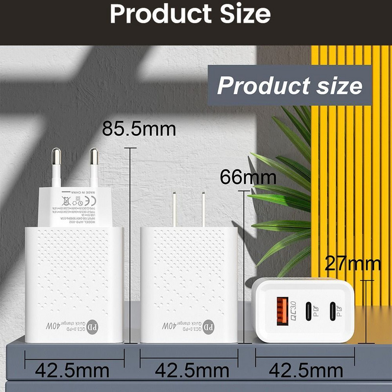 40W PD USB зарядно бързо зареждане USB тип C зарядно устройство 3 порта Адаптер за мобилен телефон за iPhone 14 13 Pro Xiaomi 12 Huawei Samsung S22